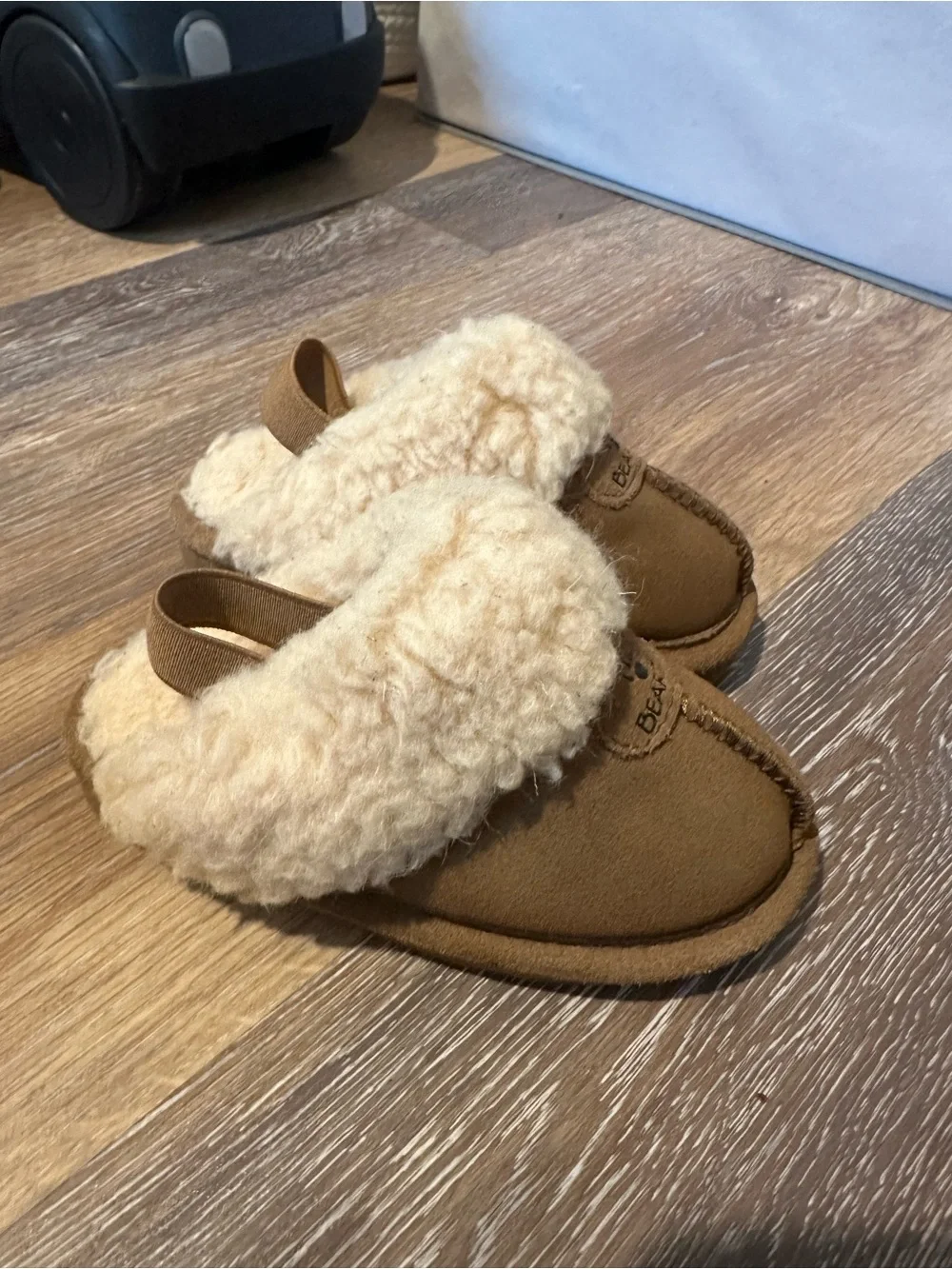 BearPaw Kids Brown Slipper Booties with Cream Sherpa Cuff